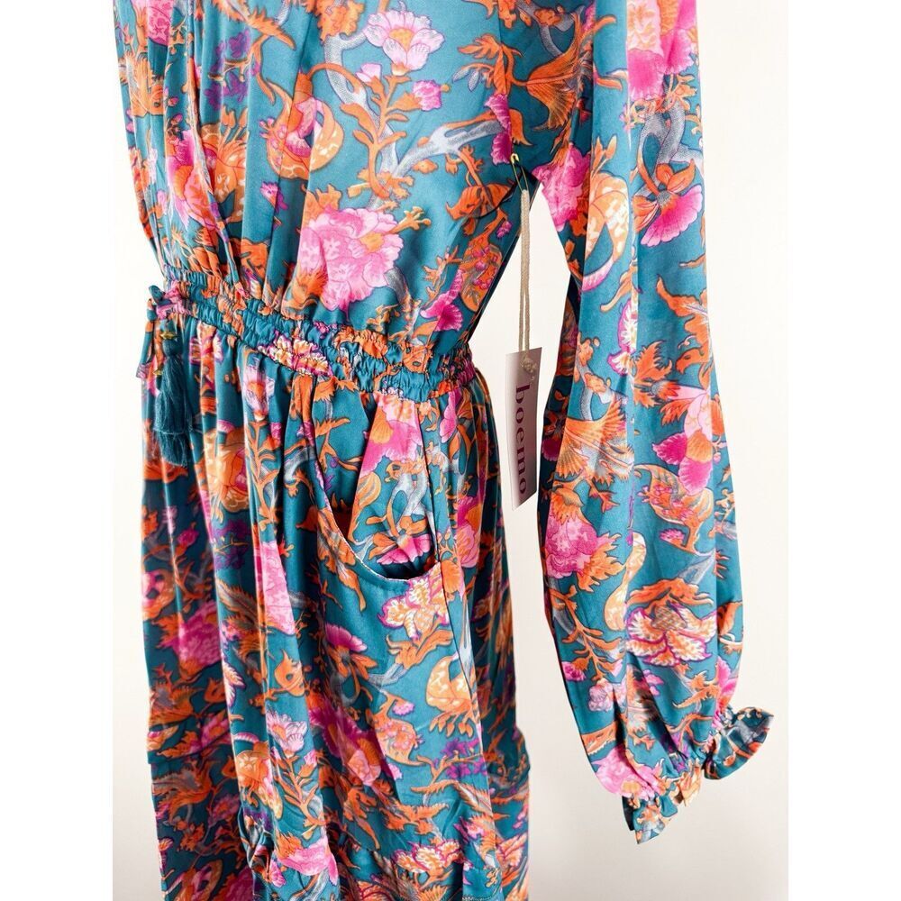 Anthropologie Teal Maxi Dress with Pink and Orange Floral Print - Picture 6 of 11